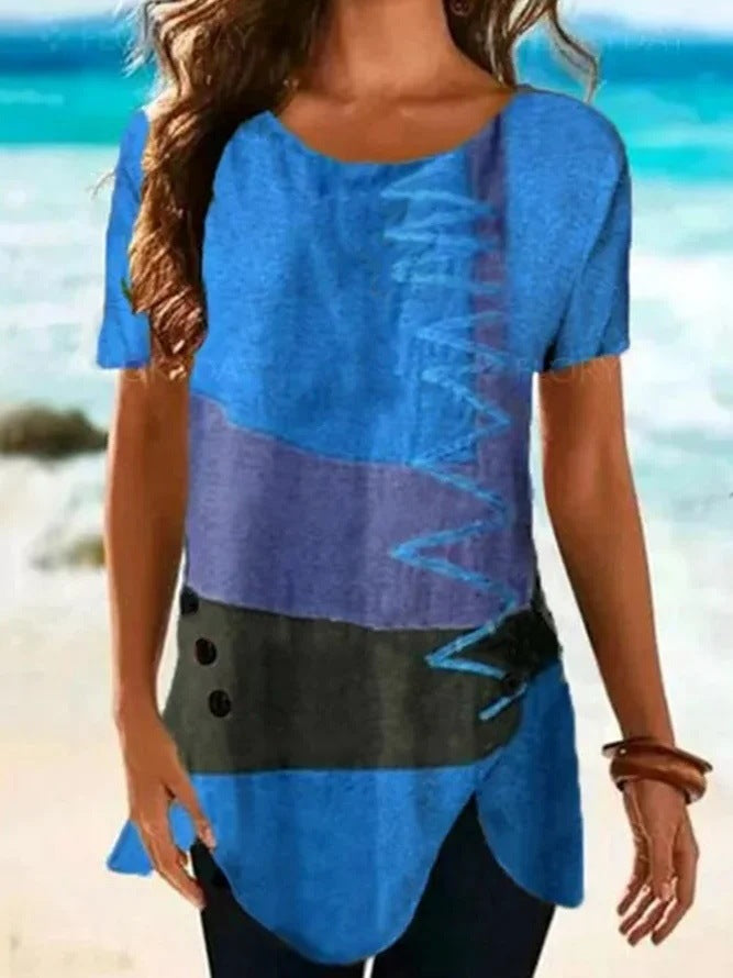 Women's Short-sleeved Mid-length Round Neck Loose T-shirt Top