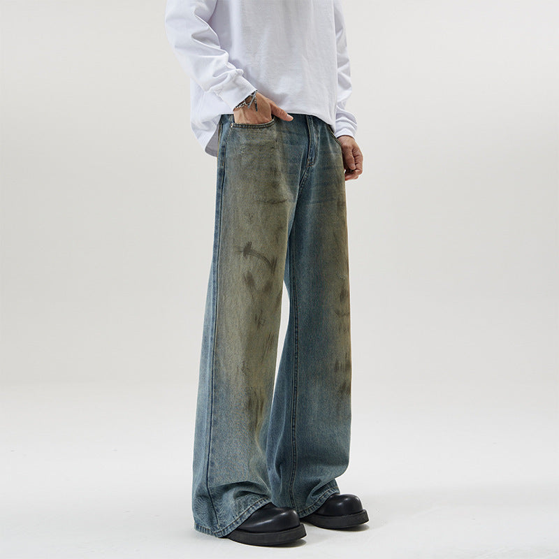 American Retro Dirty Mud Dyed Skinny Jeans For Men