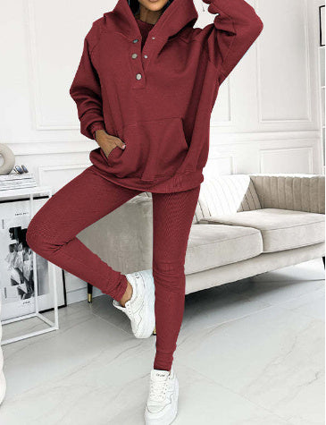 Women's Solid Color Vest Hoodie And Pants Set