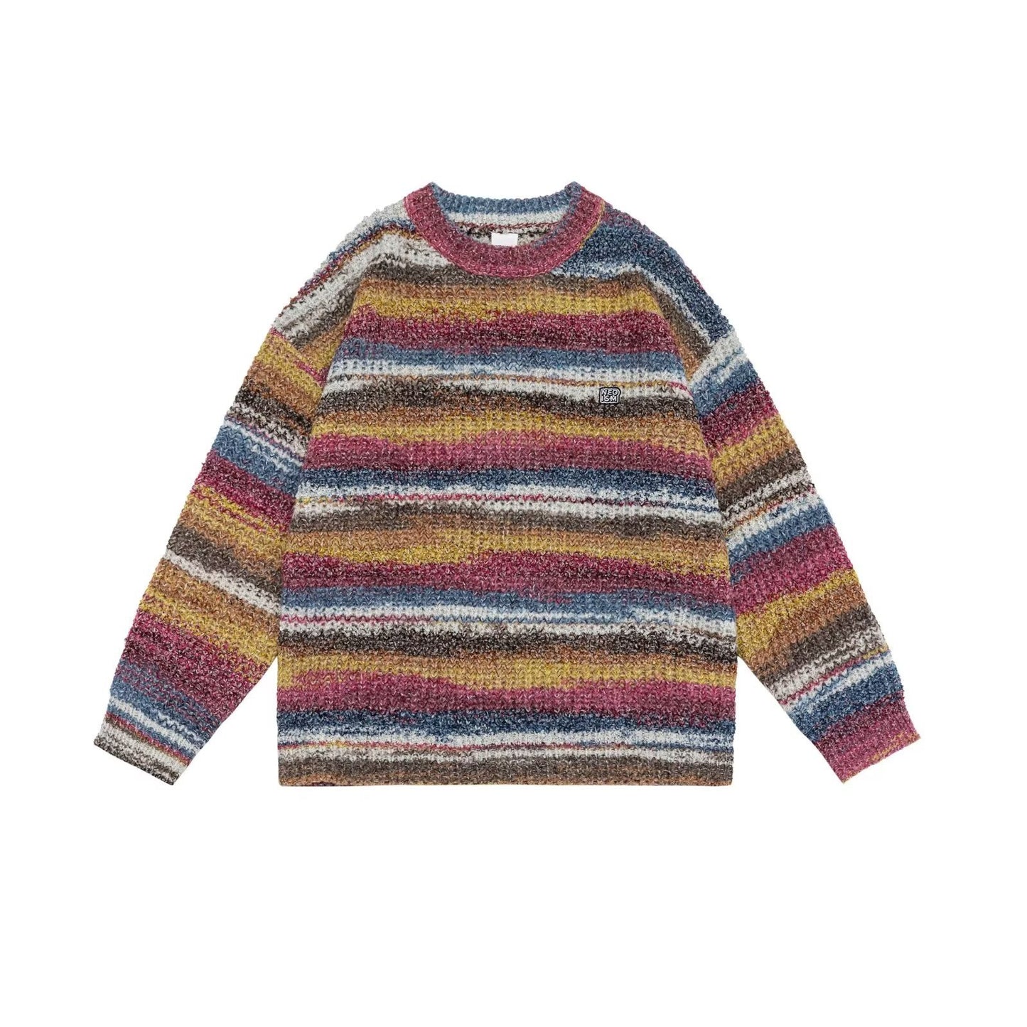 Gradient Color Trendy Round Neck Striped Knitted Sweater
