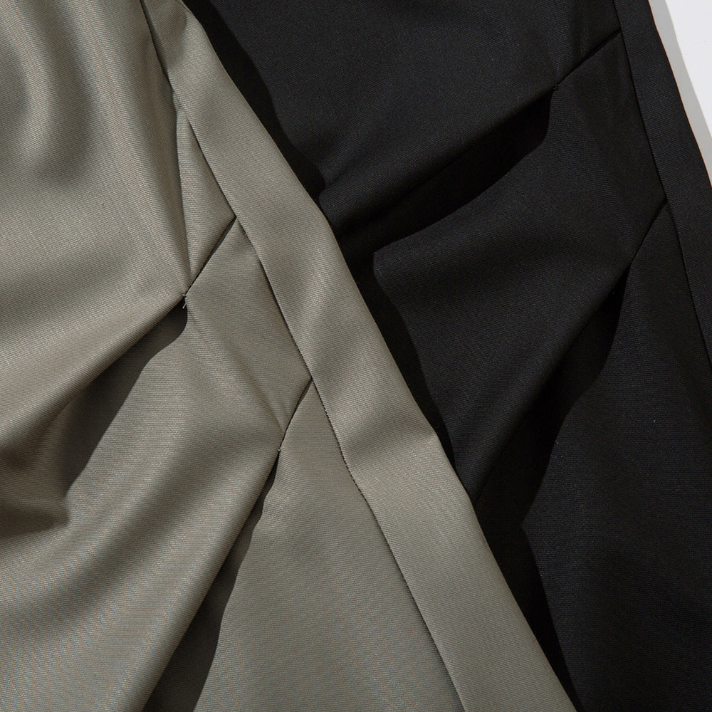 Men's Fashionable Pleated Design Sense Niche Solid Color Wide Leg Straight Long Pants