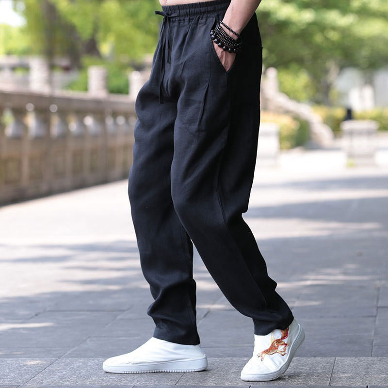 Men's Cotton And Linen Loose Casual Trousers