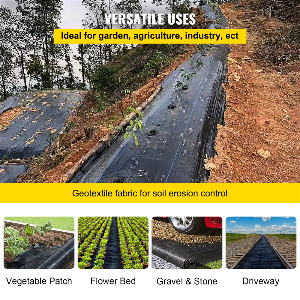 VEVOR Weed Barrier Landscape Fabric, 6 X 250 Ft, 4.1 Oz Premium Woven Ground Cover, Heavy Duty PP Material & Easy Setup, Weed Control For Outdoor Garden, Lawn, Driveway, Black