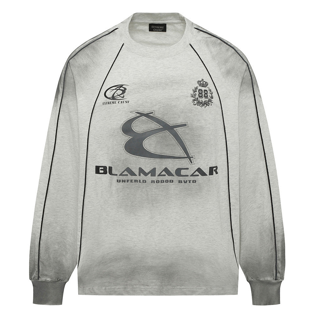 Distressed Letters Printed Long Sleeve Crew Neck Sweater Men's