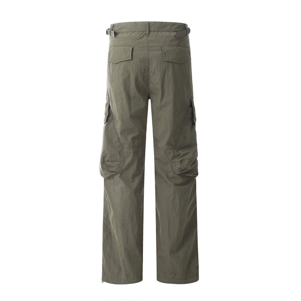 Men's High Street Fashionable Design Solid Color Straight-leg Pants
