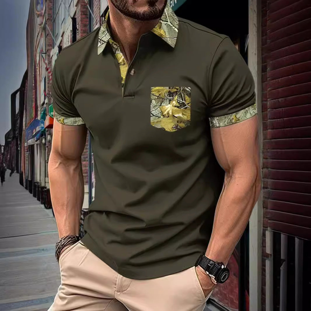 Lapel Button Business T-shirt Color Matching Top