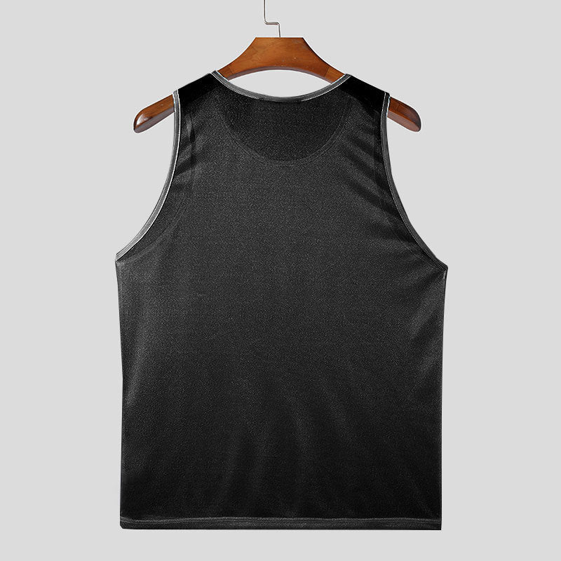 Men's Sports Pure Color Mesh Top Lightweight Sleeveless Slim Fit Sexy See-through Vest