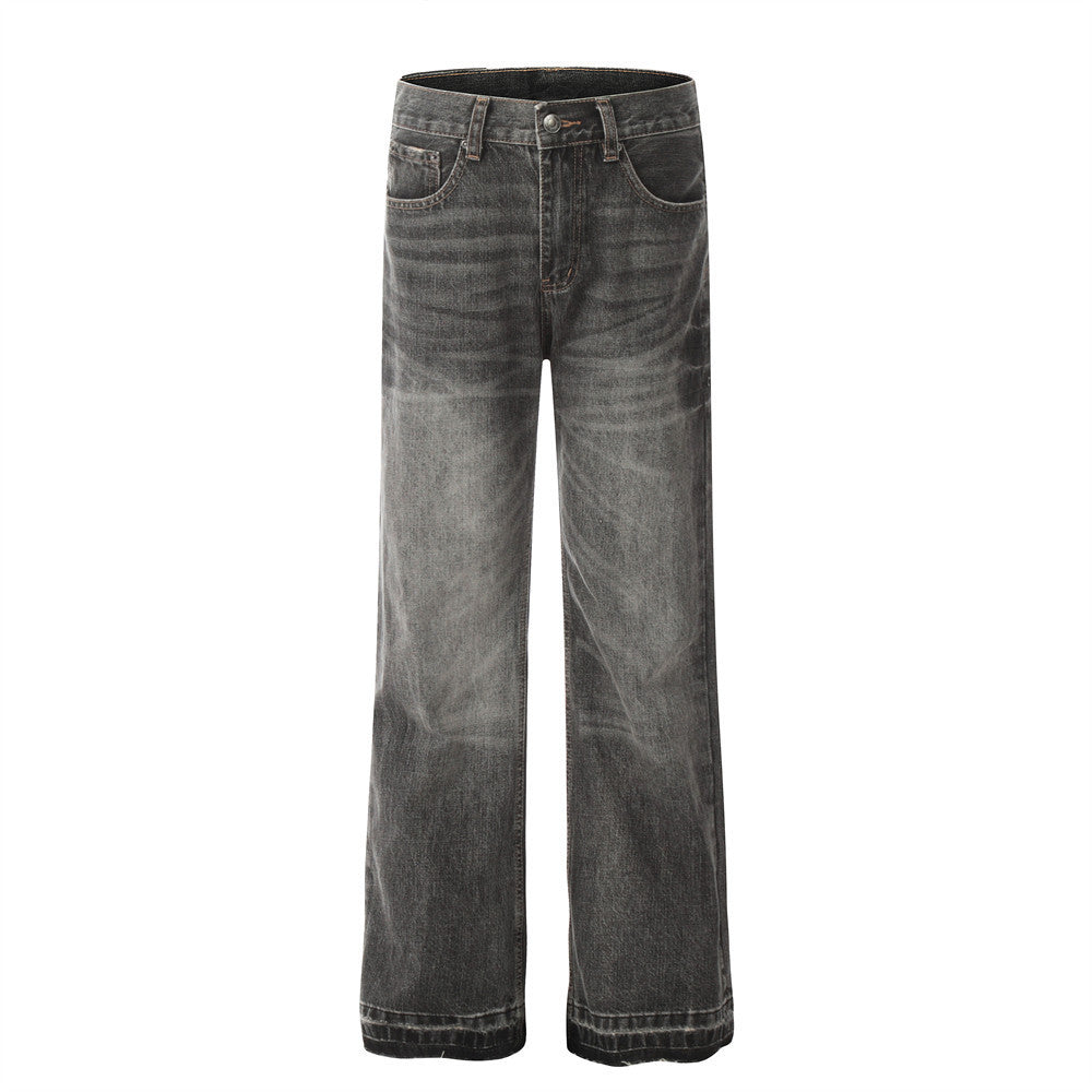 Men's Punk Old Wash Loose Burrs Straight-leg Trousers