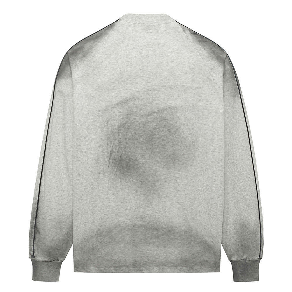 Distressed Letters Printed Long Sleeve Crew Neck Sweater Men's