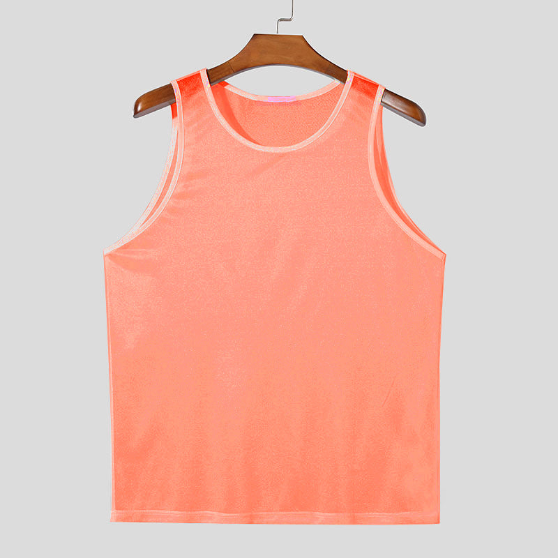 Men's Sports Pure Color Mesh Top Lightweight Sleeveless Slim Fit Sexy See-through Vest