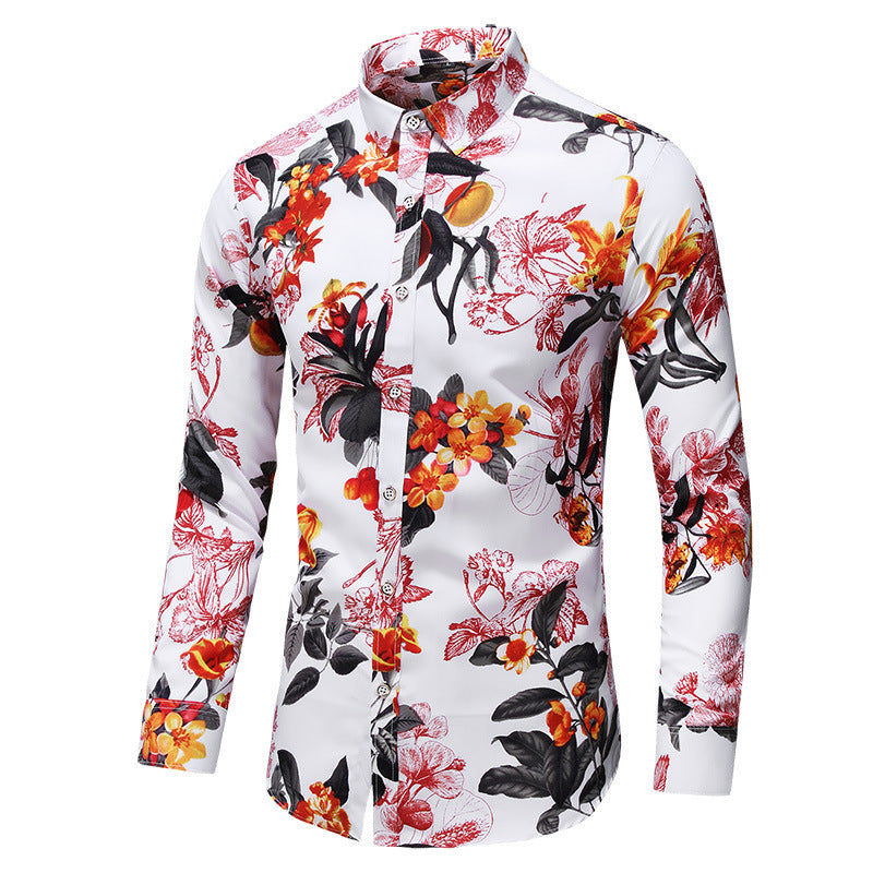 Men's Printed Long Sleeve Shirt Fashion Polo Collar