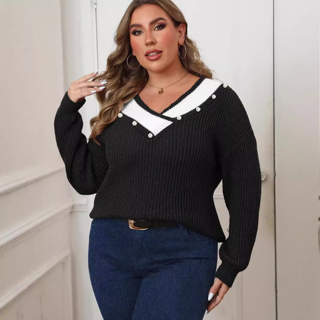 Imitation Pearl Beaded Top Plus Size Women's Clothing