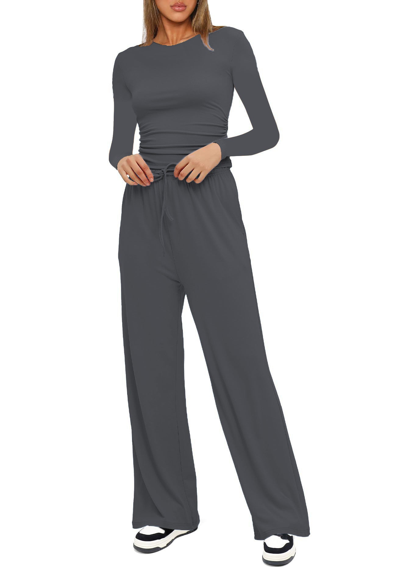 Long Sleeve Top High Waist Wide Leg Pants Suit