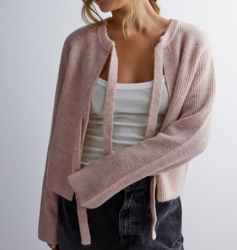 Women's Top Drawstring Cardigan Loose Sweater
