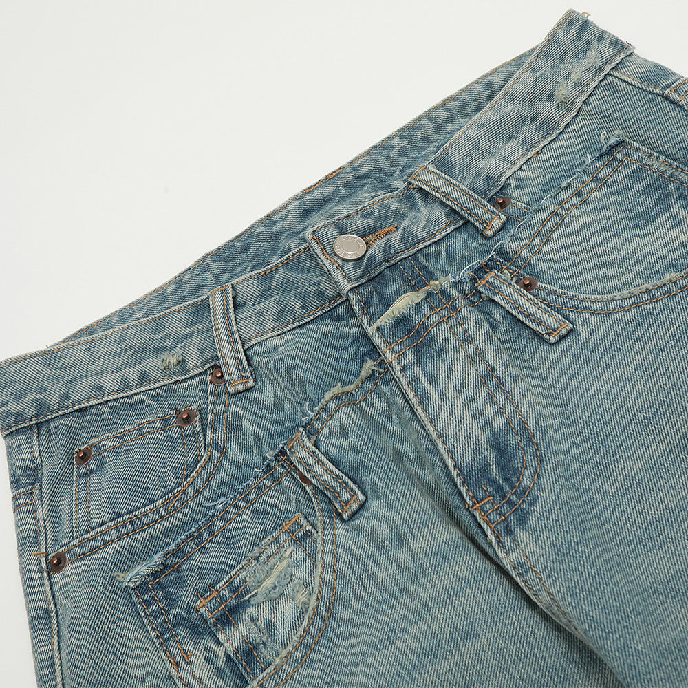 Men's Split Stitching Irregular Baggy Straight Trousers