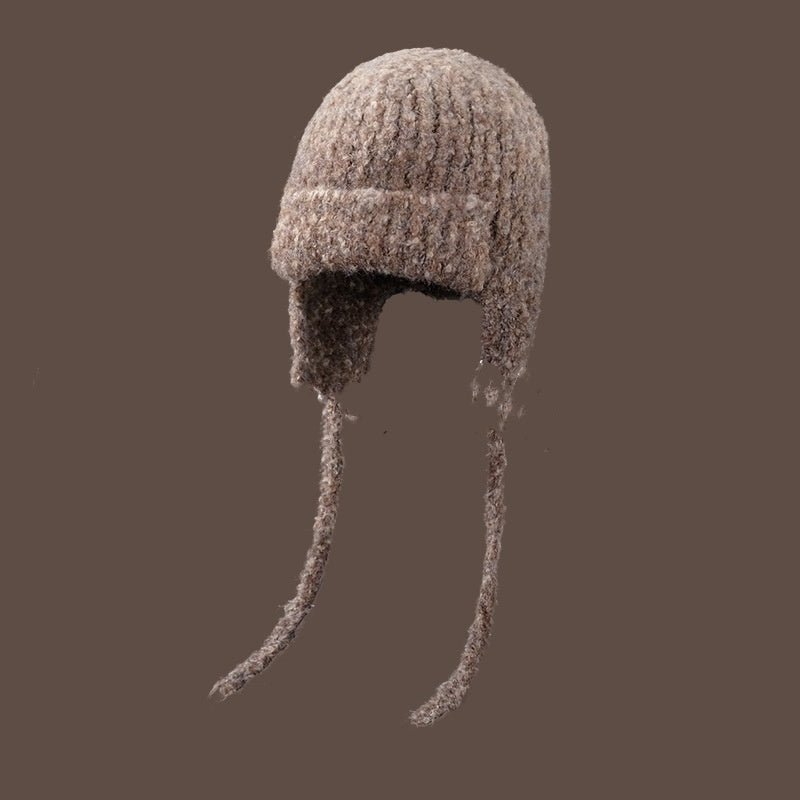 Knitted Lace-up Earmuffs Hat Women's Autumn And Winter Warm Face Small
