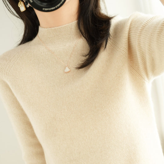 Wool Blended Autumn And Winter New Women's Mock-neck Mid-length Sleeve Knitwear