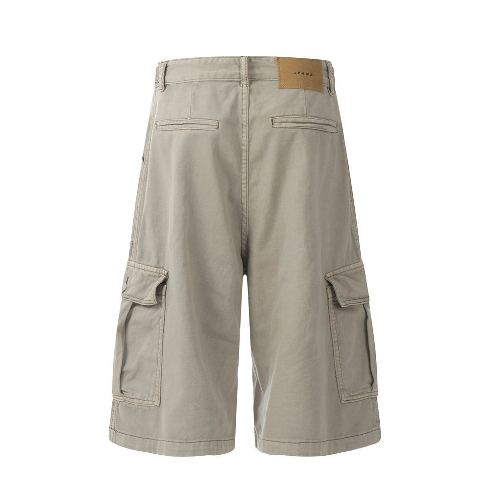 Distressed Multi-pocket Workwear Shorts American Retro