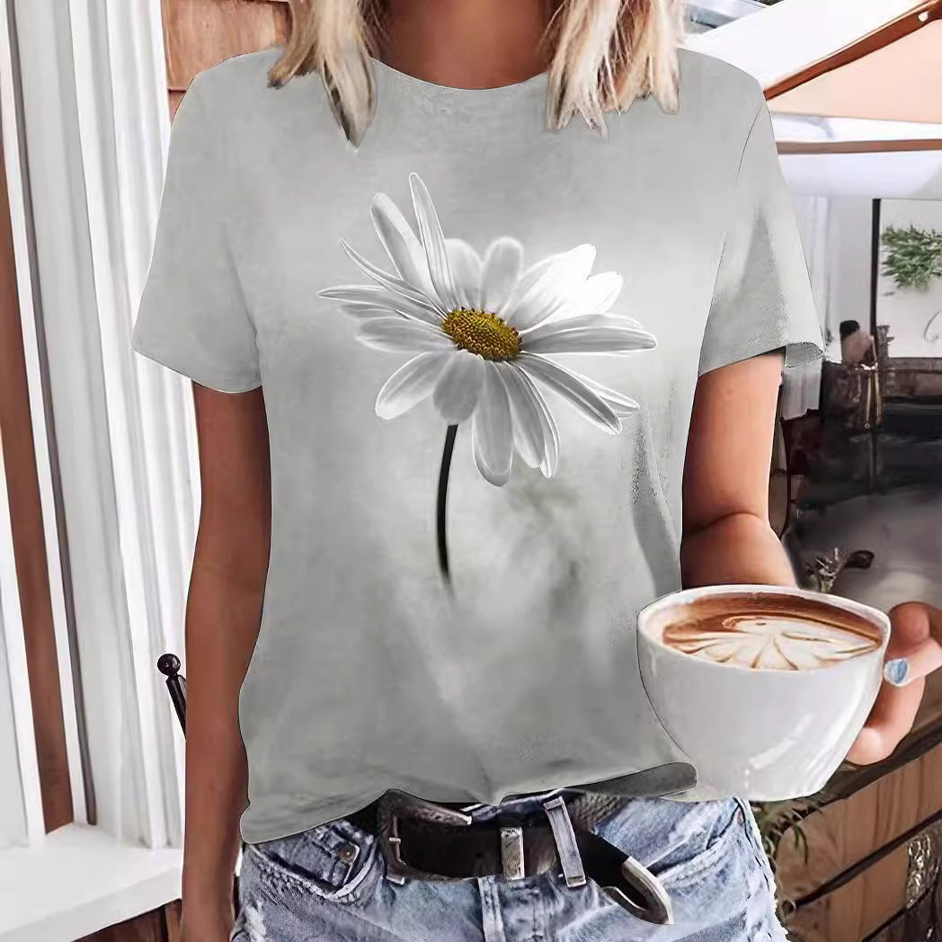 Animal Floral Shading Round-neck Comfortable Printed Short Sleeve