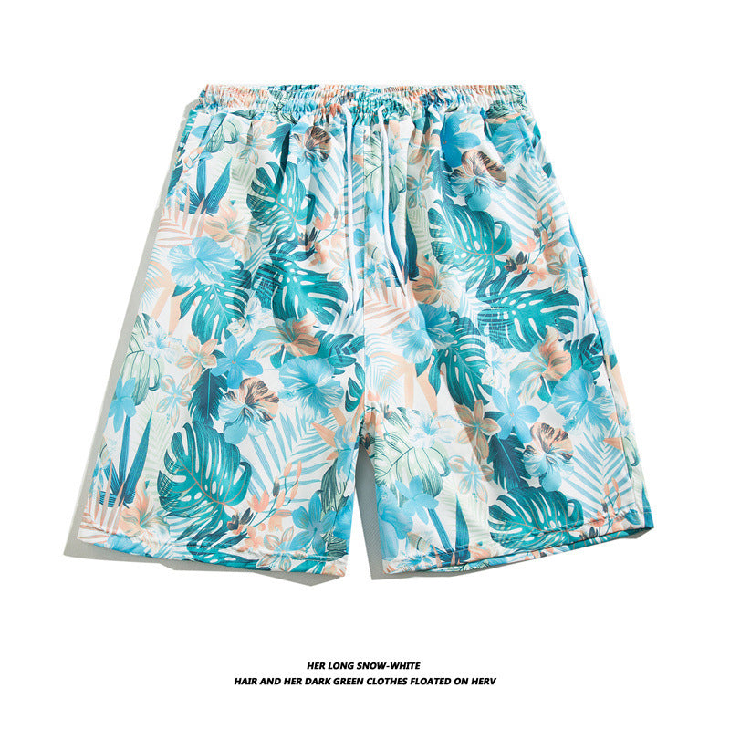 Summer Ice Silk Thin Floral Loose Straight Fashion Brand Casual Home Five-point Quick-drying Shorts