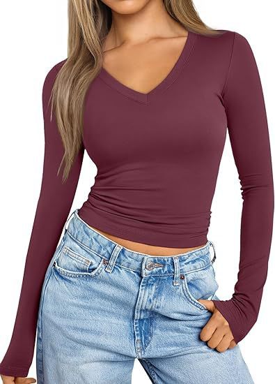 Long Sleeve Tops V-neck Slim Women's T-shirt