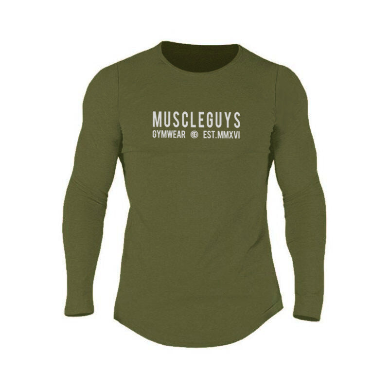 Men's Sports Cotton T-shirt Round Neck Circular Lower Hem Slim Bottoming Shirt