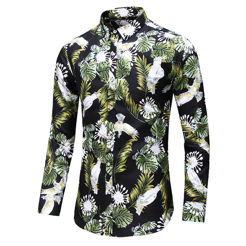 Men's Printed Long Sleeve Shirt Fashion Polo Collar