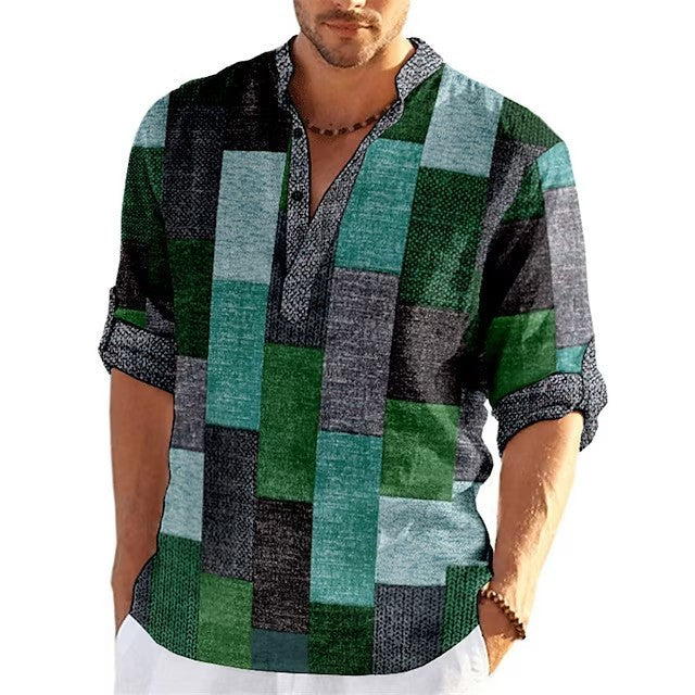 Simple Printed Stand Collar Men's Casual Shirt