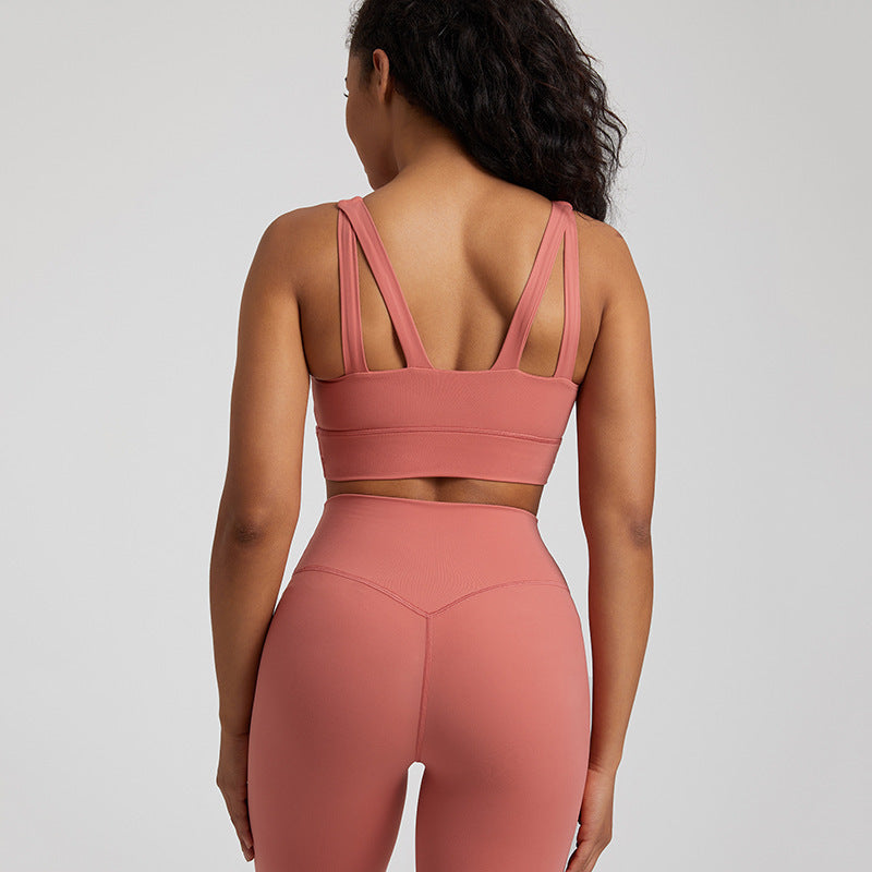 Nude Feel Sports Vest Workout Top Outer Wear Spaghetti Strap Bra