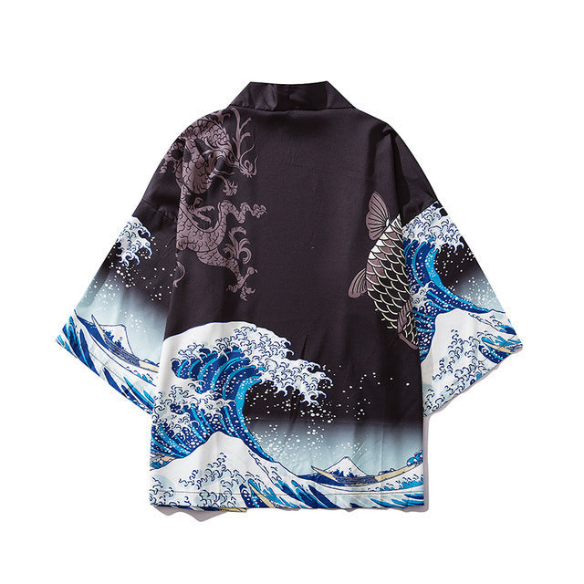 Japanese Style Ukiyo-e Sea Carp Creative Robe For Men