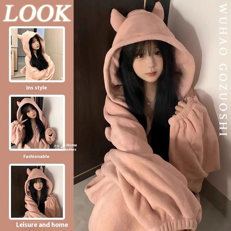 Women's Fleece-lined Thickening Embroidery Loose Nightgown