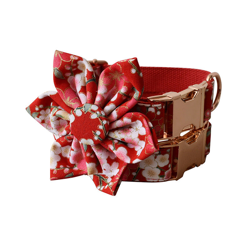 Red And Flower Style Female Dog Dog Pen And Dog Leash Set