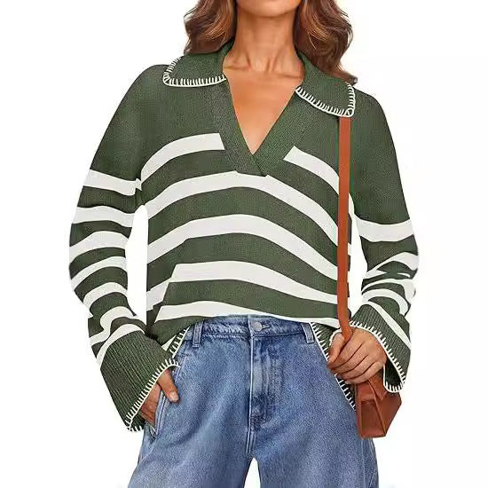 Women's V-neck Pullover Leisure Knitted Top