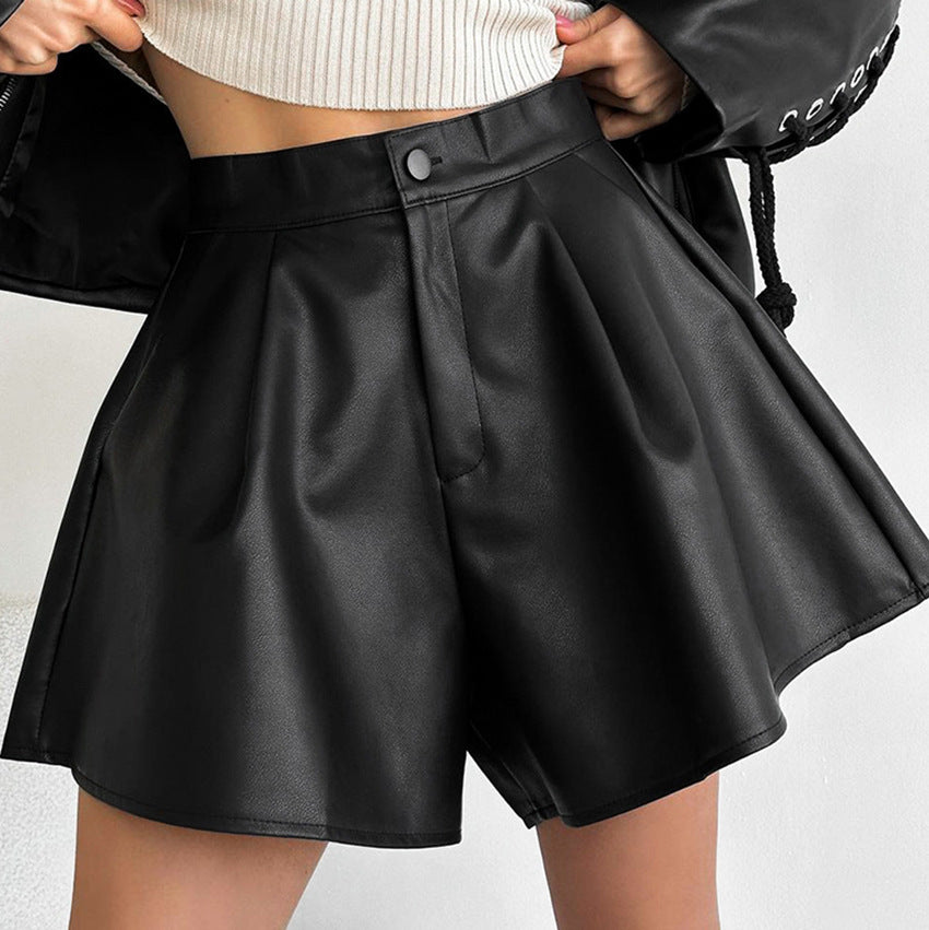Simple Fashion Leather Shorts Niche High Waist