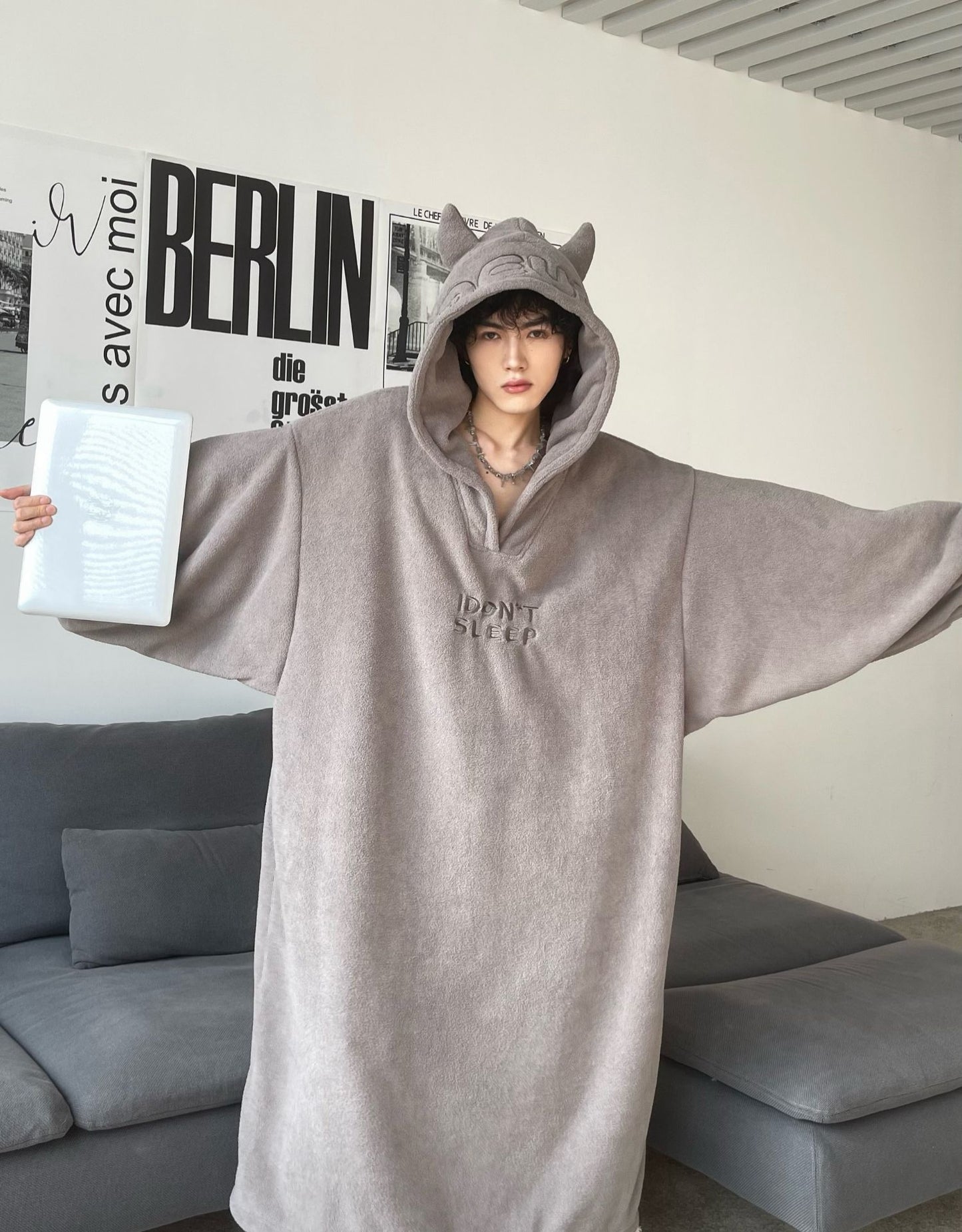 Women's Fleece-lined Thickening Embroidery Loose Nightgown