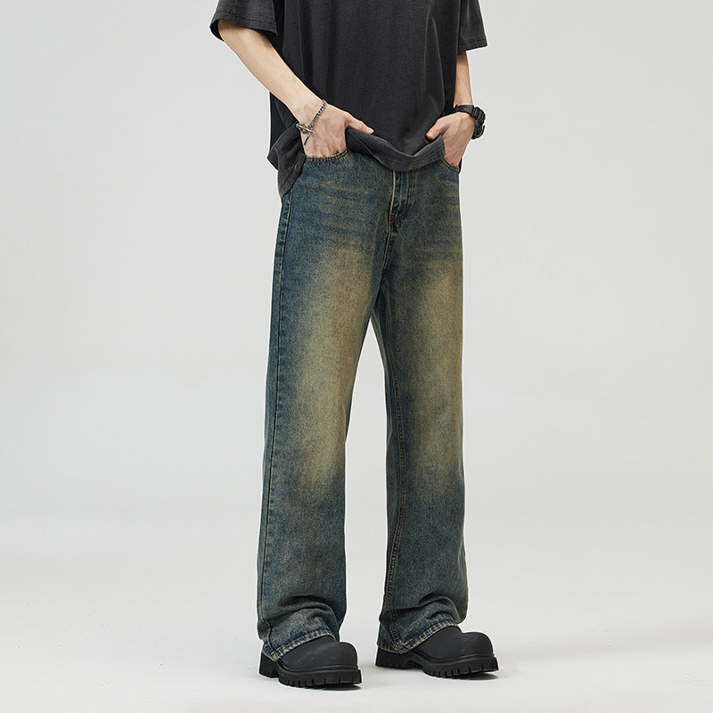 Retro Rust Blue Jeans Men's Loose Mop