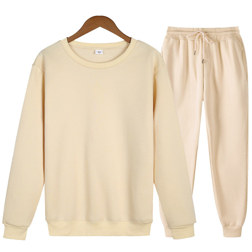 Solid Color Loose Trendy Round Neck Autumn Winter Sweater Suit Men