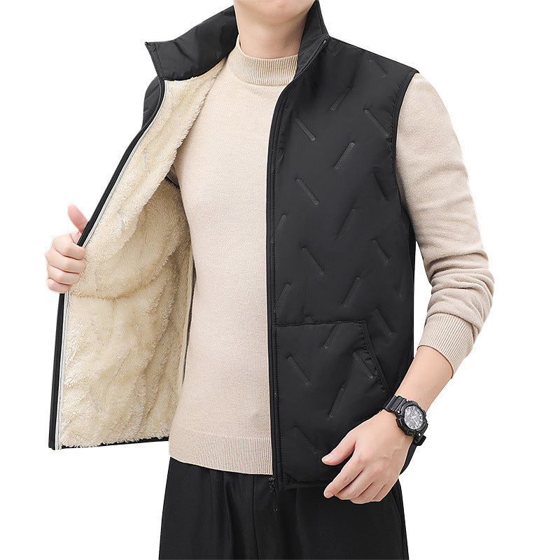 Autumn And Winter Men's Stand Collar Fleece-lined Thickened Lamb Wool Vest