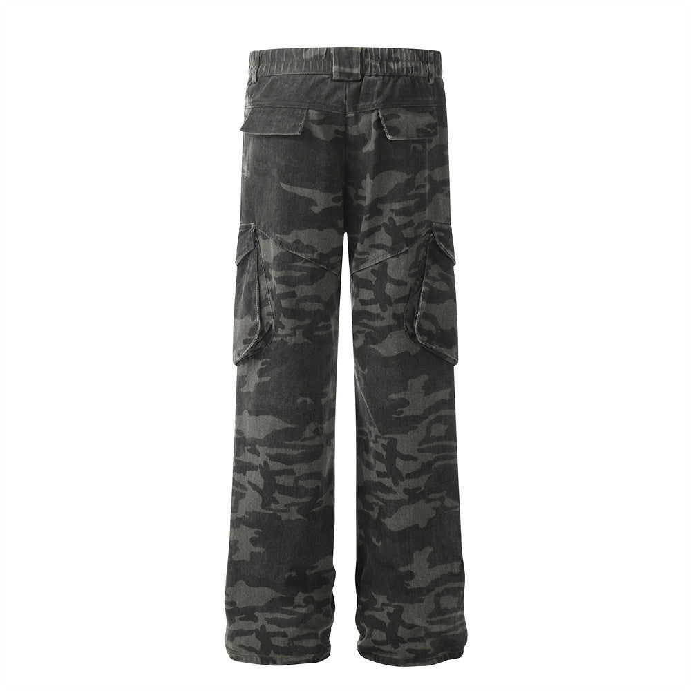 Men's Outdoor Camouflage Multi-pocket Design Sense Baggy Straight Trousers