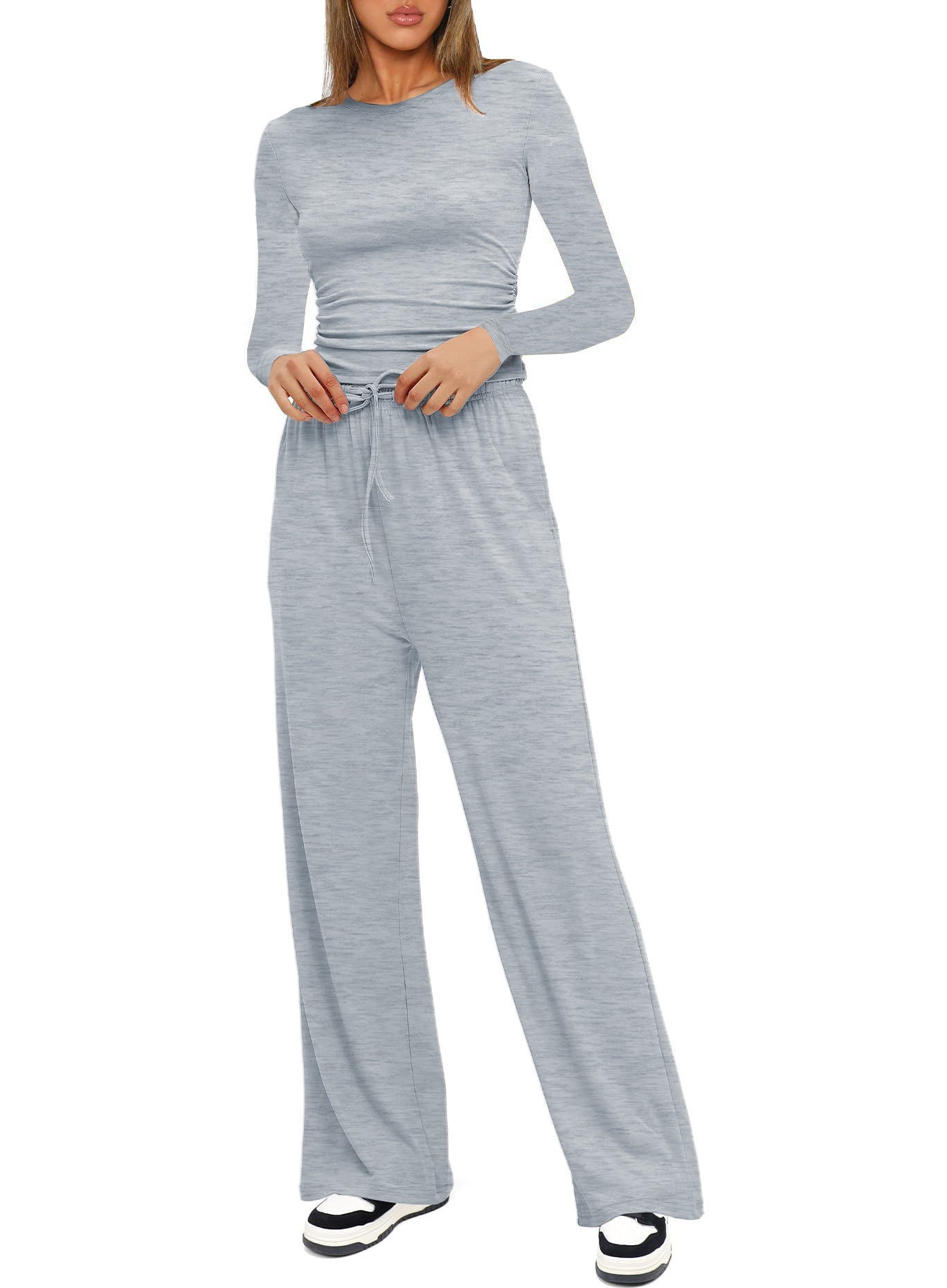 Long Sleeve Top High Waist Wide Leg Pants Suit