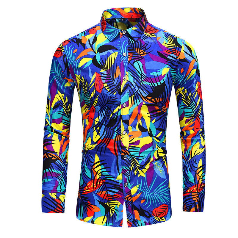 Men's Printed Long Sleeve Shirt Fashion Polo Collar