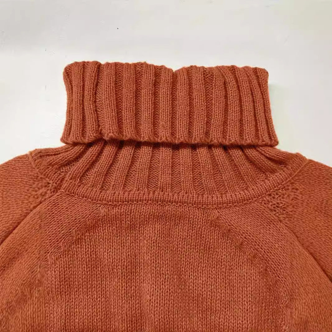 Solid Color High Collar Loose Pullover Long Sleeve Sweater