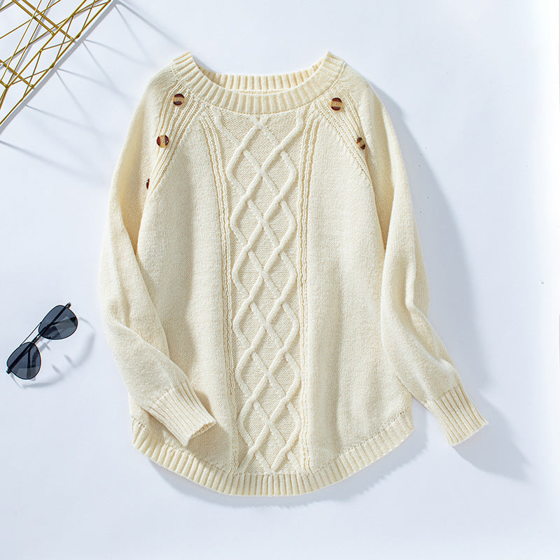 Women's Knitwear Button Loose Pullover Twisted Flower