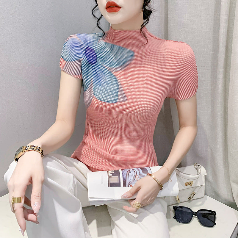 3D Printed Summer Fashion Large Flower Slimming Short-sleeved T-shirt