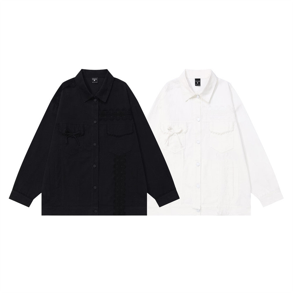 Lace Design Sense Personalized Minority Solid Color Baggy Coat