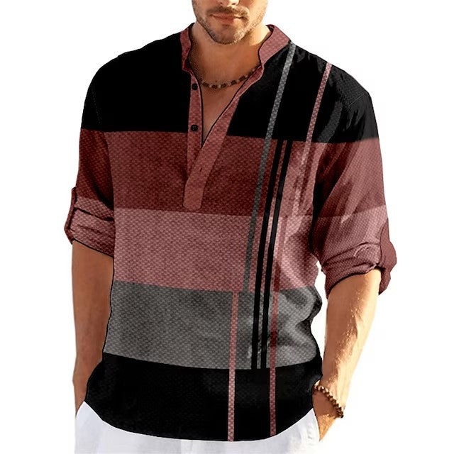 Simple Printed Stand Collar Men's Casual Shirt