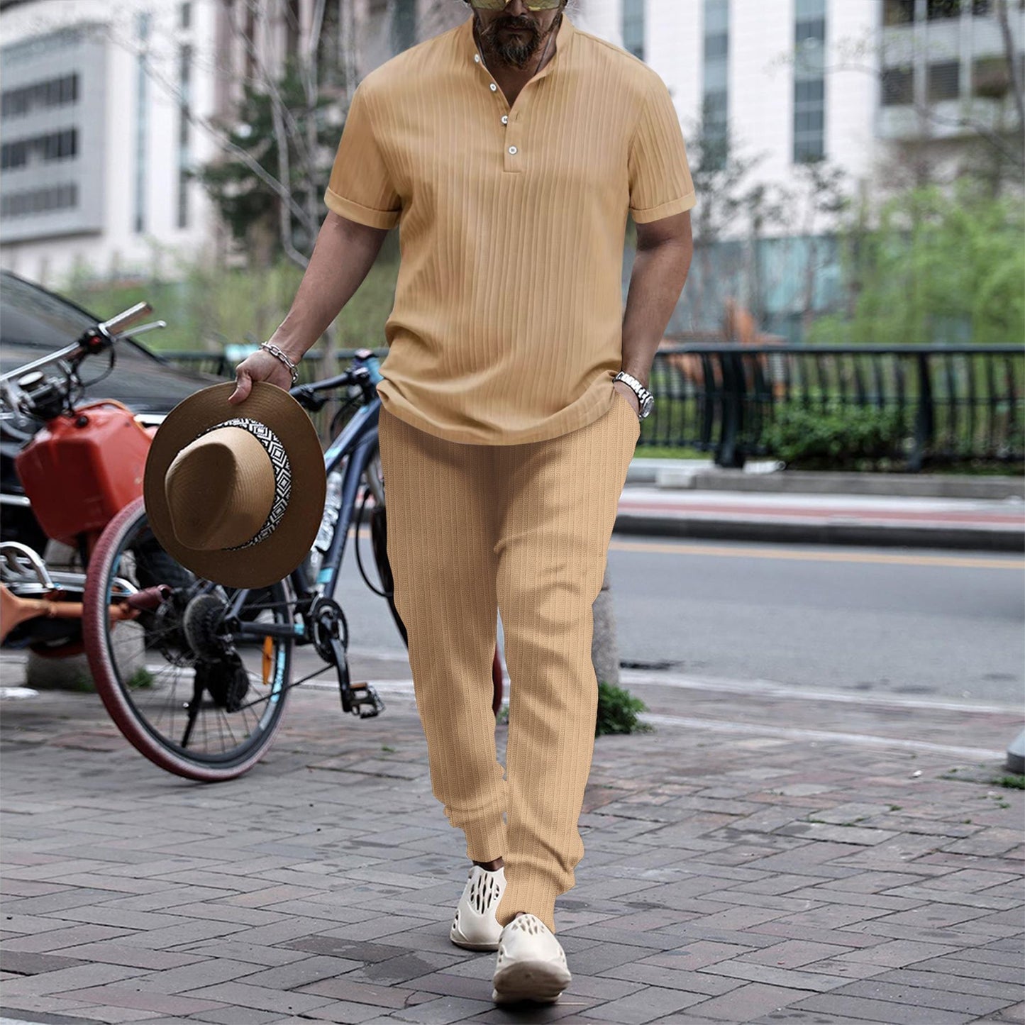 Men's shirt casual short sleeved pants beach set