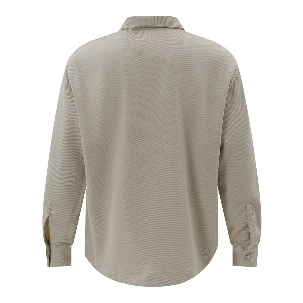Solid Color Casual Long Sleeves Shirt Men's Personality Stitching