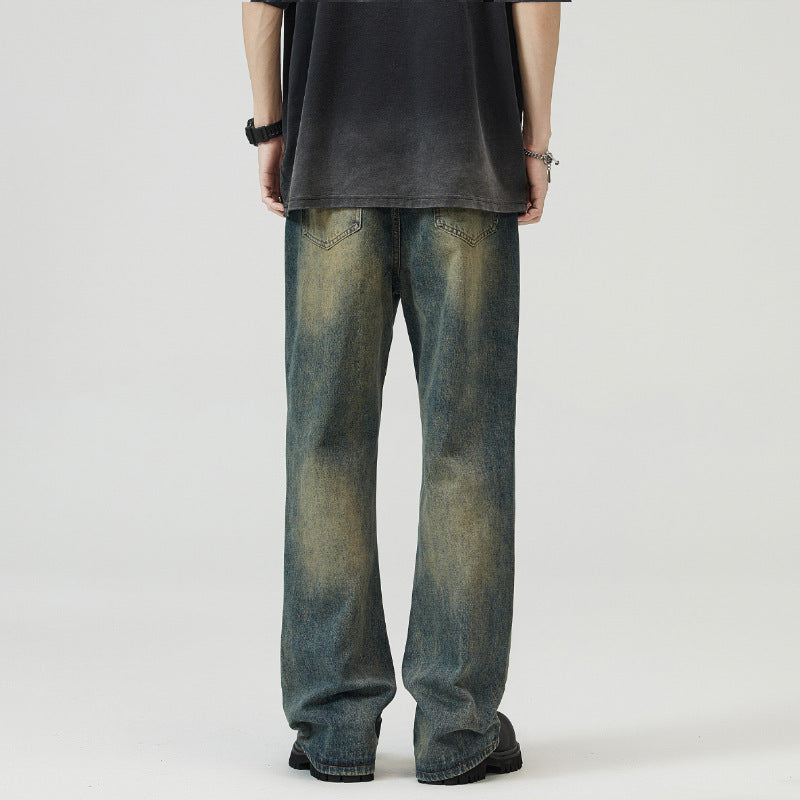 Retro Rust Blue Jeans Men's Loose Mop
