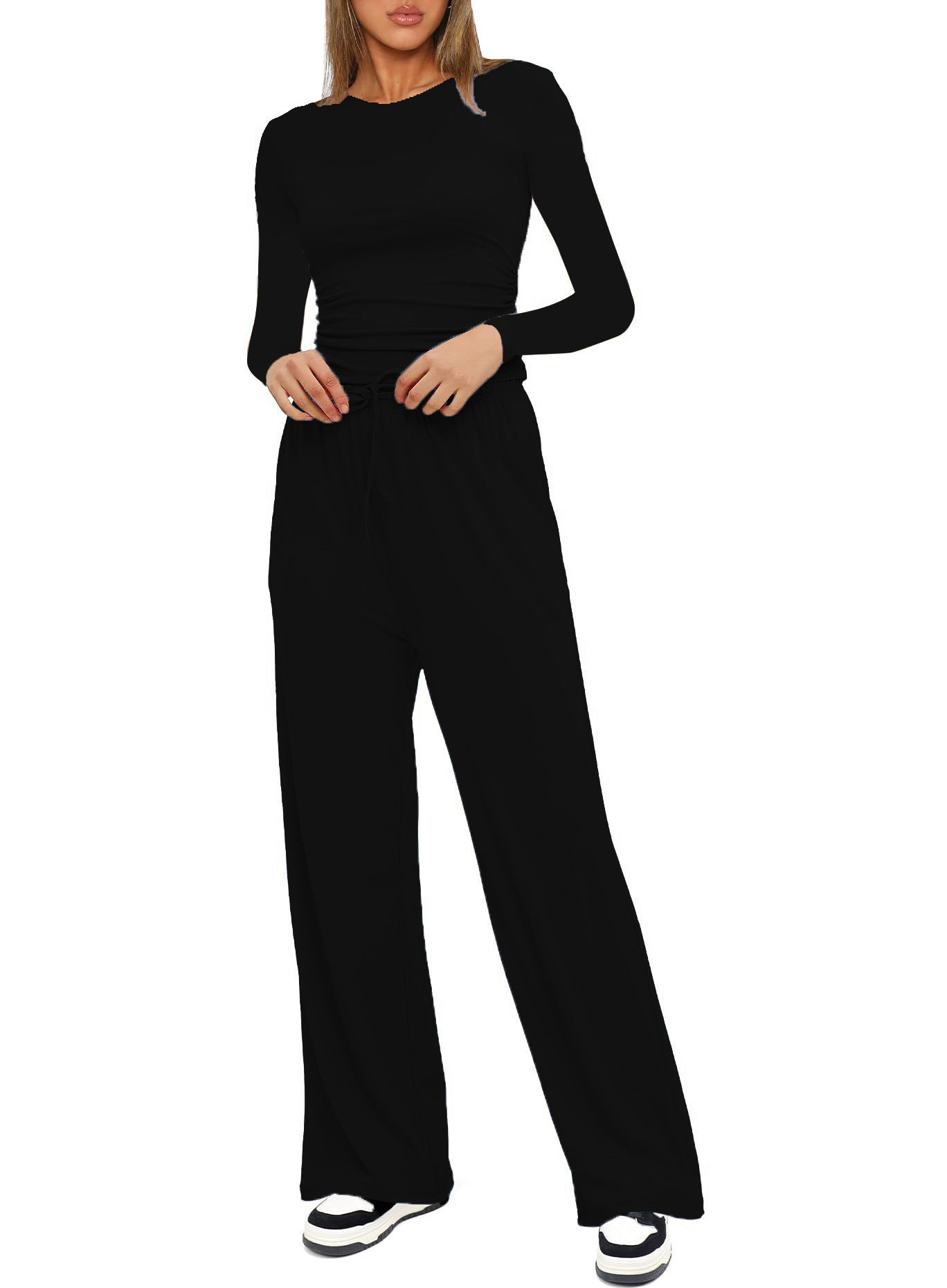 Long Sleeve Top High Waist Wide Leg Pants Suit